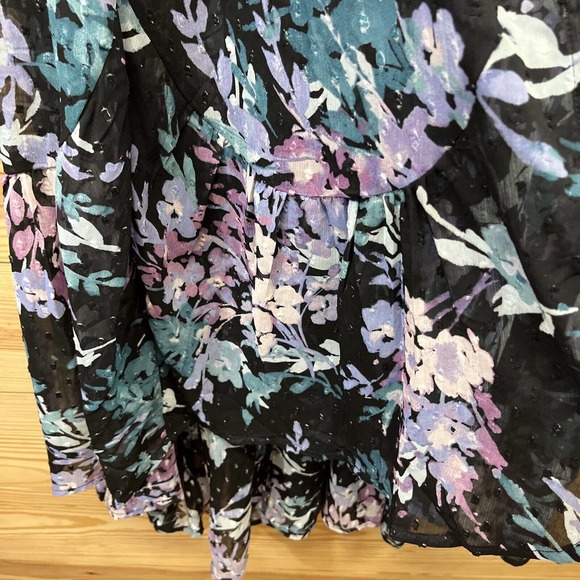 Torrid 1 Ruffle Kimono Shirt Floral Swiss Dot Black Purple SS Sheer boho B84 - Picture 9 of 16
